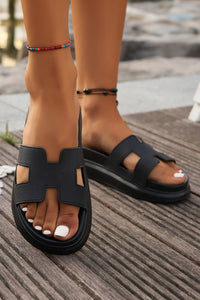 Black Cutout Design Open Toe Platform Slippers (Run Small, Size Up)