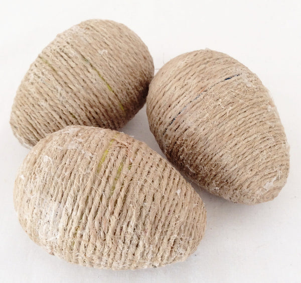 Rustic Eggs, Set of 3, Hand wrapped in Jute, Primitive - Country Decor