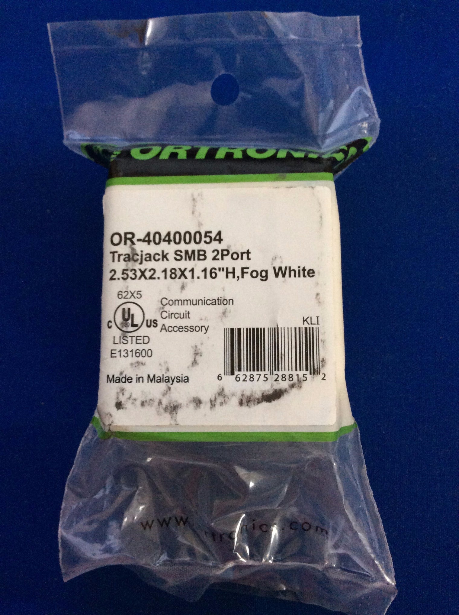 Ortronics OR-40400054 Tracjack, SMB 2 Port, Fog White