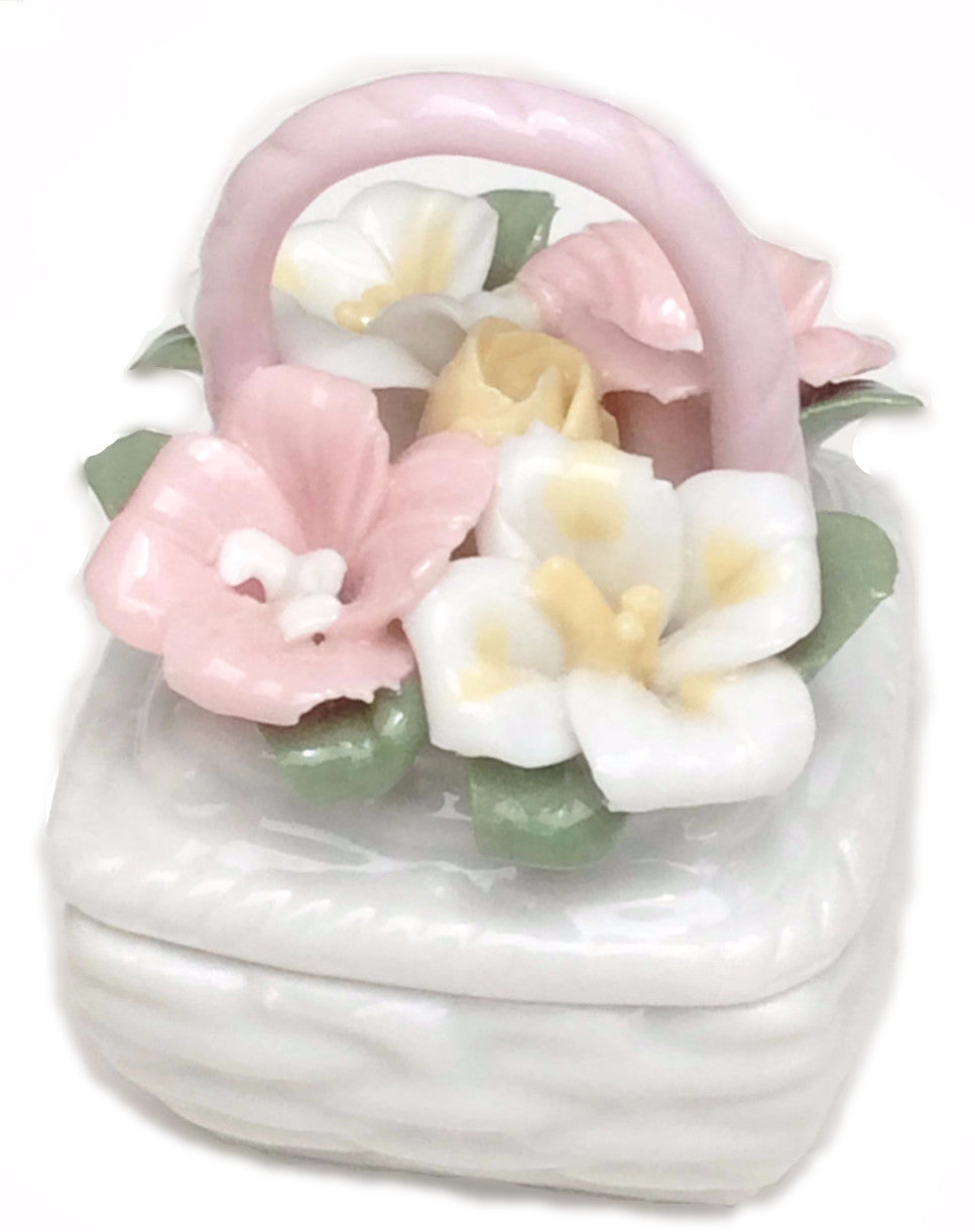 Ceramic Trinket Basket with Flowers