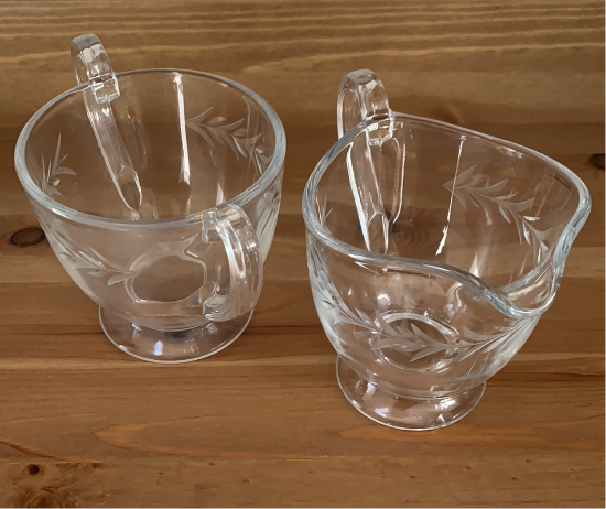 Vintage Etched Glass Creamer and Sugar Bowl Set